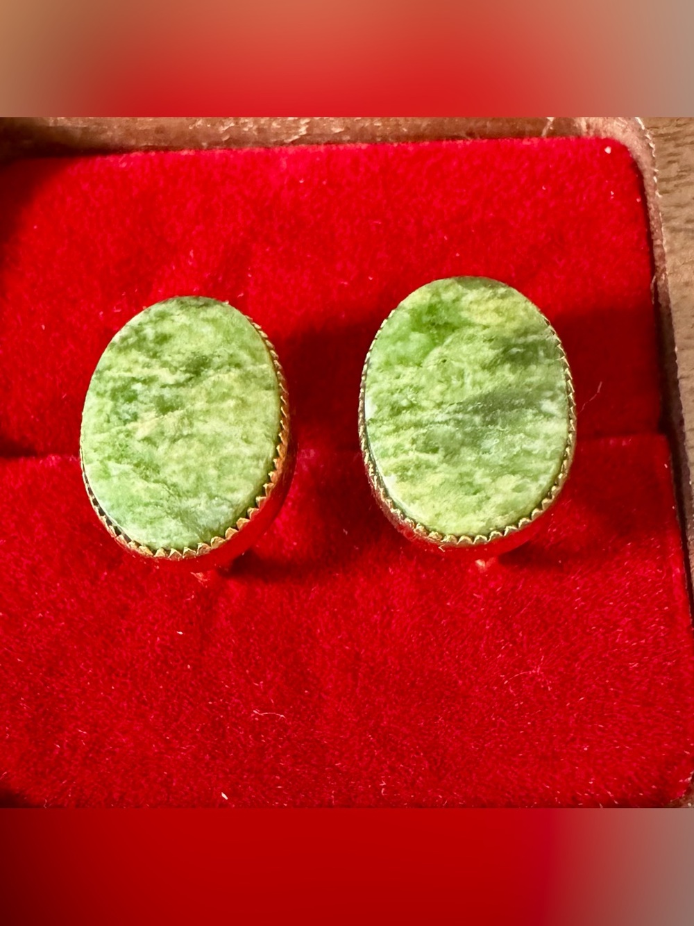 Vintage Oval Jade Screw Back Clip On Earrings 12K Gold Filled 1960s